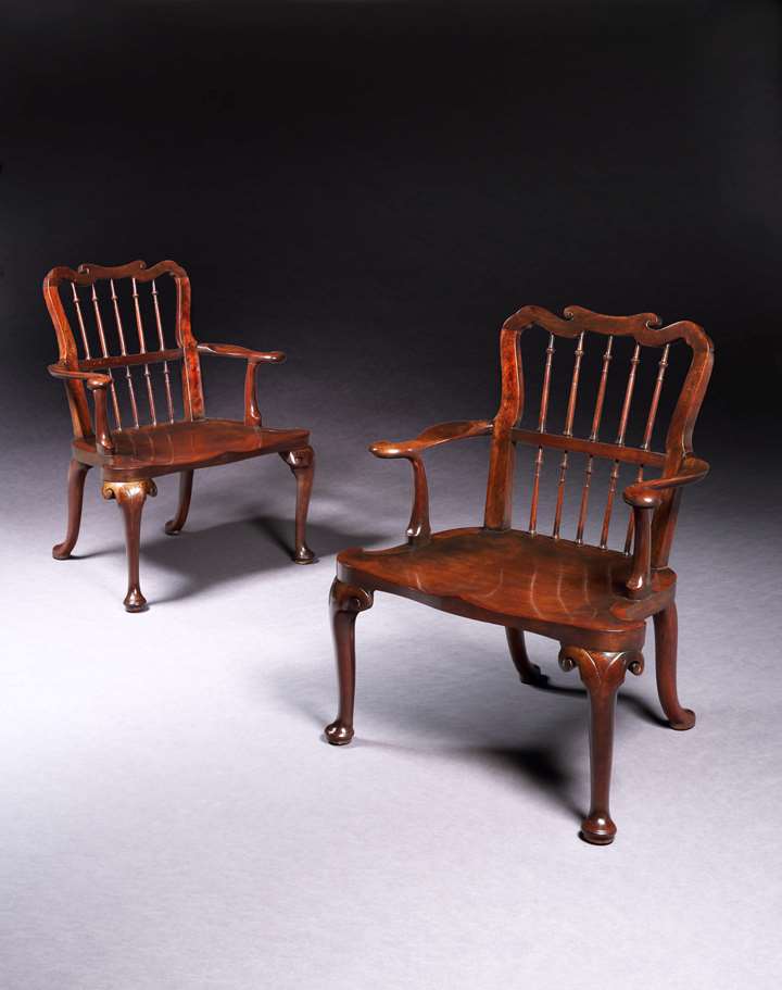 A pair of mahogany hall armchairs